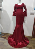  MQTIME  -  Lace Maternity Long Dress for Photo Shoot Long Sleeve Sexy Pregnancy Dress For Photography Long Pregnant Women Maxi Gown Clothes