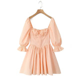 MQTIME  -  Fashion Sweet Style Dress Women's Autumn Bubble Sleeve Splicing Design Pleated Skirt