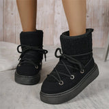 MQTIME  -  Ladies Short Tube Snow Boots Thick Bottom Low Heel Cross Strap Design Fabric Inner Warm Winter Daily Outdoor Women Ankle Boots