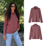 MQTIME  -  Vintage Women Striped Knitted Shirt Slim Buttons Pullovers Sweater Lady Top Spring Autumn Female Long Sleeve Knit T-Shirt