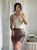 MQTIME  -  Chic Y2K Sequined Brown Mini Skirt Women Sexy Club Shiny Skirts 2025 Fashion Modern Birthday Night Party Music Streetwear Skirt