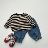 MQTIME  -  Autumn New Children Long Sleeve Striped T Shirts Cotton Boys Casual Tee Kids Vintage O-neck Tops Girls Bottoming Shirts