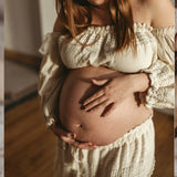 MQTIME  -  Bohemian Photo Shooting Pregnancy Dress One Shoulder Long Sleeved Two-Piece Pure Cotton Lace Dress Photography Dress For Women
