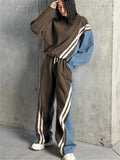 MQTIME  -  Fall Outfits 2024  Ladies 2 Piece-Set Drawstring Trousers Contrast Lace-Up Autumn 2024 Pullover And High Waist Women Pants Outfits Tracksuit