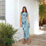 MQTIME  -  Spring Summer New Fashion Printed Women Skirt Set Simple Round Neck Female Sleeveless Two Piece Set Dress
