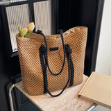 MQTIME  -  Summer Woven Straw Tote Bag Casual Beach Vacation Women Shoulder Bags Large Capacity Female Handbags Solid Color