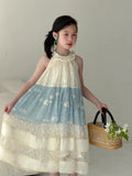 MQTIME  -  Girls Dress Spring and Summer New Childrens Clothing Korean Style Girl Baby Lace Splicing Flower Hanging Neck Halter Dress