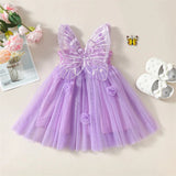 MQTIME  -  0-4Y Princess Toddler Girl Summer Dress Sleeveless Ruffles Lace Tulle Party Sundress with Butterfly Wings