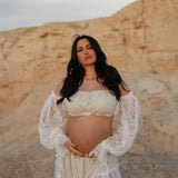 MQTIME  -  Pregnant Women Photo Shoot Dress Elegance 2 Piece Set Lace Boho Dress Bohemian Maternity Gown Baby Shower Dress