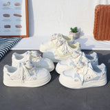 MQTIME  -  Women Cute Puppy Print Platform Sneakers, Cream White Thick Sole Lace Up Board Shoes Kawaii Girls Casual Student Footwear