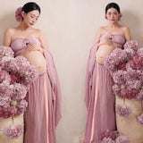 MQTIME  -  Women Maternity Dress for Photoshoot Elegant Pink Top with Long Skirt 2pcs Suit Pregnancy Dresses for Studio Photography Shoot