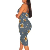 MQTIME  -  Women's Spaghetti Strap Sexy Bodycon Floral Print Midi Dress Deep V-Neck Sleeveless Cocktail Party Club Guest Dresses