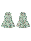 MQTIME  -  Girls Sleeveless A-line Dress with Turn Down Collar and Zip Up Closure featuring Fun Golf Print Design for Summer