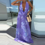 MQTIME  -  Elegant One Piece Beach Dress Women Sexy Hollow Backless Vacation Party Dress New Female Scarf Halter Neck Sleeveless Maxi Dress