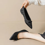 MQTIME  -  Fashion Satin Bowknot Pleated Designer Women Pumps Elegant Pointed toe Low Heeled Shallow Spring Summer Office Lady Dress Shoes