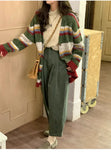 MQTIME  -  Striped Sweater Jacket Autumn New Style Loose Slimming Contrasting Long Sleeved Knitted Sweater