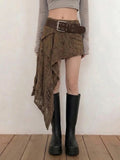 MQTIME  -  Y2k Irregular Design Hole Vintage Solid Low Waist Folds Knitted Women's Skirts