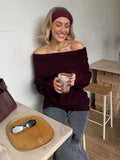 MQTIME  -  Elegant Knitted Off Shoulder Sweater Women Loose Solid Long Sleeve Pullover Sweaters Lady Spring Versatile Chic Street Knitwear