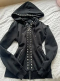  MQTIME  -  Y2K New Emo Fashion Rivet Zipper Hoodie Women Harajuku Black Oversized Hoodie Gothic Retro Classic Sweatshirt Autumn Clothing