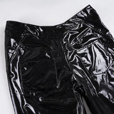MQTIME  -  Fashion 90s Punk PU Leather Low Rise Pants for Women Gothic Outfits Skinny Flare Pants Club Party Streetwear