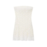 MQTIME  -  Sexy Beige Black Sheer Jacquard Lace Strapless Dress Women Side Zipper Low Waist Slit Hem Tube top Short Robe