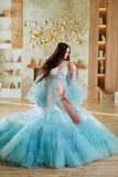 MQTIME  -  Fairy Blue Maternity Dresses Photoshoot Fluffy Tulle Puff Sleeves Elegant Maternity Dress for Pregnant Woman Babyshower Gowns