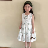 MQTIME  -  Children's Summer Clothing 1-10Y Elegant Girls' Flower Embroidery Vest Dress Lovely Kid's O Neck Sleeveless Dress Girls' Outfits