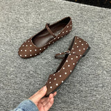 MQTIME  -  Square Toe Polka Dot Flats Shoes for Women Elegant Spring Autumn Ballet Flats Casual Streetwear Satin Buckle Strap Black Loafers