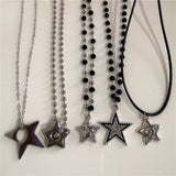 Mqtime Simple Trendy Star Hollow Choker Necklace Pendant Neck Jewelry Grunge Charm Accessories Women Men's Fashion Party Chain Necklace