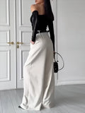 MQTIME  -  Women's Loose Fit Casual Suit Pants Split-Joint High Waist Floor Length Trousers Straight Pants for Office Ladies