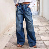 MQTIME  -  Women Jeans Wide Leg Pants Straight Trousers Stretchy Loose Fit Mid Waist High Street Jeans Vintage Style Fashion