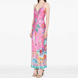 MQTIME  -  Sexy V Neck Backless Halter Long Dress Summer New Elegant Ladies Evening Party Dress Fashion Animal Print Sleeveless Satin Dress