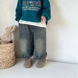  MQTIME  -  Kids Wide Leg Pants New Spring Autumn Fashion Korean Casual Baggy Simple Style Jeans
