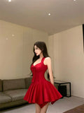 MQTIME  -  Woman Dress Bow V Neck Sleeveless Slim Square Collar Summer Fashion Sexy Elegant Mini Dresses Party Clubwear Backless