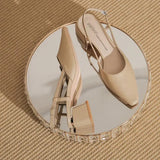 MQTIME  -  Elegant Middle Heels Pointed Toe Shoes Women's Thick Heels Luxury Shoes High Heels Fashion Slingback Pumps Office Shoe