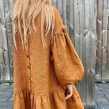  MQTIME  -  Chic Back Button-Up Lantern Sleeve Dress Baby Girl Autumn New Ruffled Splicing Princess Dresses Loose Cotton And Linen Dresses