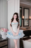 MQTIME  -  Light Blue Handmade Sweetheart Short Prom Dress Sparkly Rhinestone Appliques Homecoming Gown Princess Puffy Birthday Party Dress