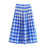 MQTIME  -  Spring And Summer Fashion New Women's Clothing French High Waisted Casual Plaid MIDI Mid Length Skirt