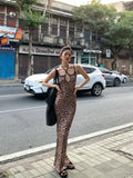 MQTIME  -  Leopard Halter Maxi Dress Bodycon Elegant Skinny Midi Long Dresses Ladies Women fairycore y2k 00s grunge sexy party club Holiday