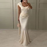 MQTIME  -  Female Full Length Bridesmaid Gowns Elegant Rose Shoulder Silk Party Dress Women Luxury Ribbon Suspender Slim Party Dress