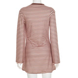 ﻿ MQTIME  -  Striped A-line Mini Casual Dress Women Fashion O Neck Long Sleeve Loose Streetwear Holiday Outfits 2025 Autumn Party Clubwear
