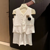  MQTIME  -  Boys' Suit Spring and Summer New Children's Wear Korean Style Boys and Girls Casual Simple Corset Vest Shorts Two Sets