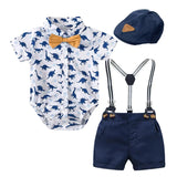 MQTIME  -  Baby Boy Clothes With Beret Newborn Baby Clothes 0 3 Months Summer Dinosaur Print Jumpsuit + Suspender Cotton Shorts Kid Outfit