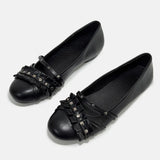 MQTIME  -  Size 42 Punk Buckle Straps Mary Jane Flats Shoes Women Slip On Comfortable 2000's Round Toe Eyelet Bow Y2K Casual Ballet Shoes