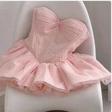 MQTIME  -  Sweet Pink Gentle Tube Top Dress Women 2025 New Summer Senior Sense Atmosphere Light Luxury Birthday Party Princess Dress Girls