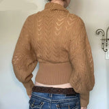 MQTIME  -  Retro Autumn Solid Knitted Hollow Sweater Women Turtleneck Full Batwing Sleeve Loose Casual Versatile Street Pullovers