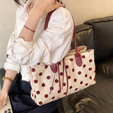  MQTIME  -  Women Polka Dot Canvas Tote Bag Long Top Handles Daily School Shopping Shoulder Bags New Trend Fashion Handbag Unbranded