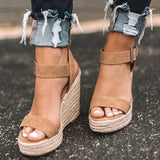 MQTIME  -  Women's Sandals Wedge Heel Summer Shoes Rome Style Peep Toe Sandals