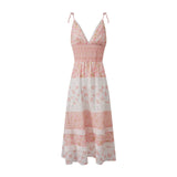 MQTIME  -  Women's Boho Floral Smocked Maxi Dress Y2k Patchwork Lace Layered Long Beachwear Dresses Casual Flowy Summer Sundress