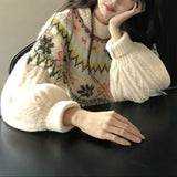 MQTIME  -  Women Knitting Sweater Winter New Women's Retro O-neck Sweet Sweater Fair Isle Jacquard Korean Lazy Knit Top